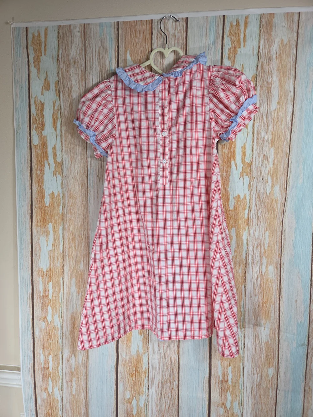 Sugar Dumplin Red, Pink, White Plaid Dress W/Light Blue Trim. 100% Cotton. Sz 8T